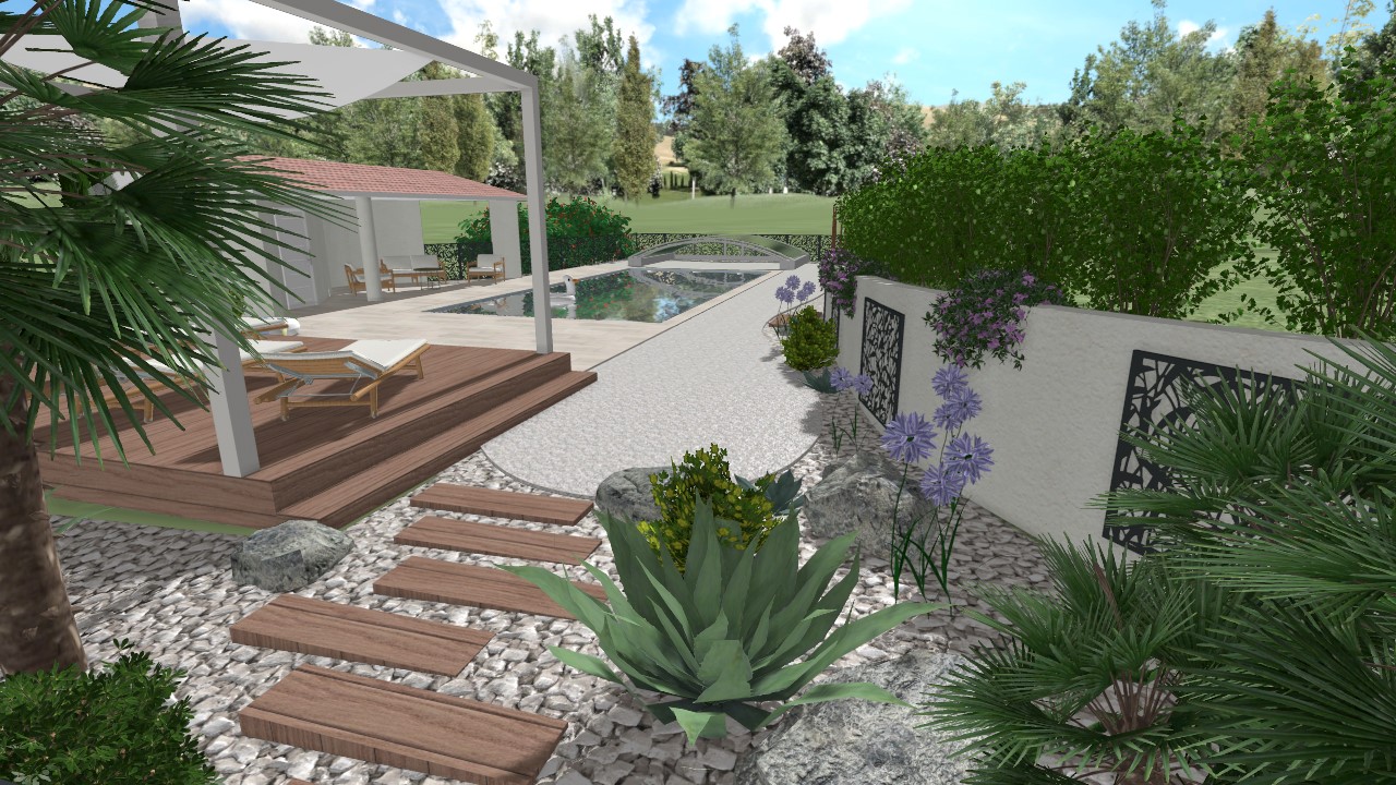 Aménagement paysager autour d’une piscine à Etoile sur Rhône